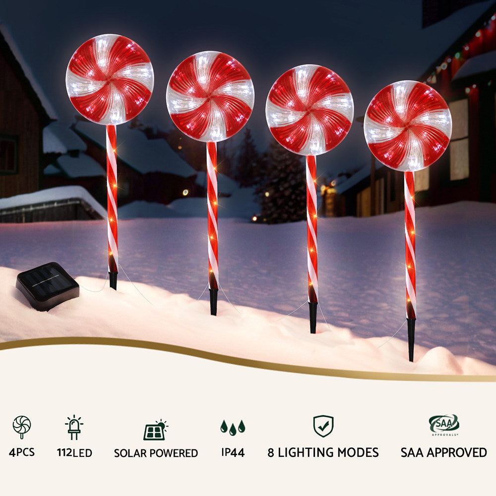 4PCS Solar Christmas Lollypop Pathway Lights – Cold White LED Stakes