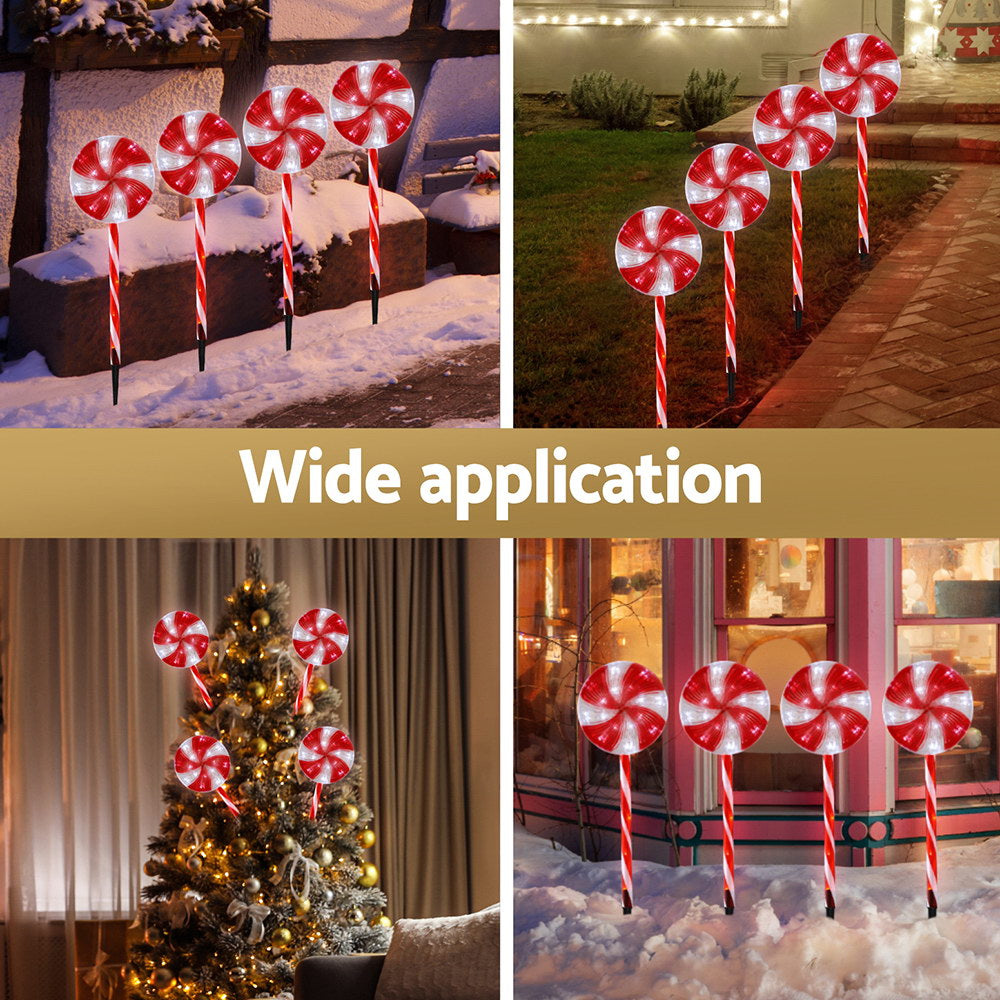 4PCS Solar Christmas Lollypop Pathway Lights – Cold White LED Stakes
