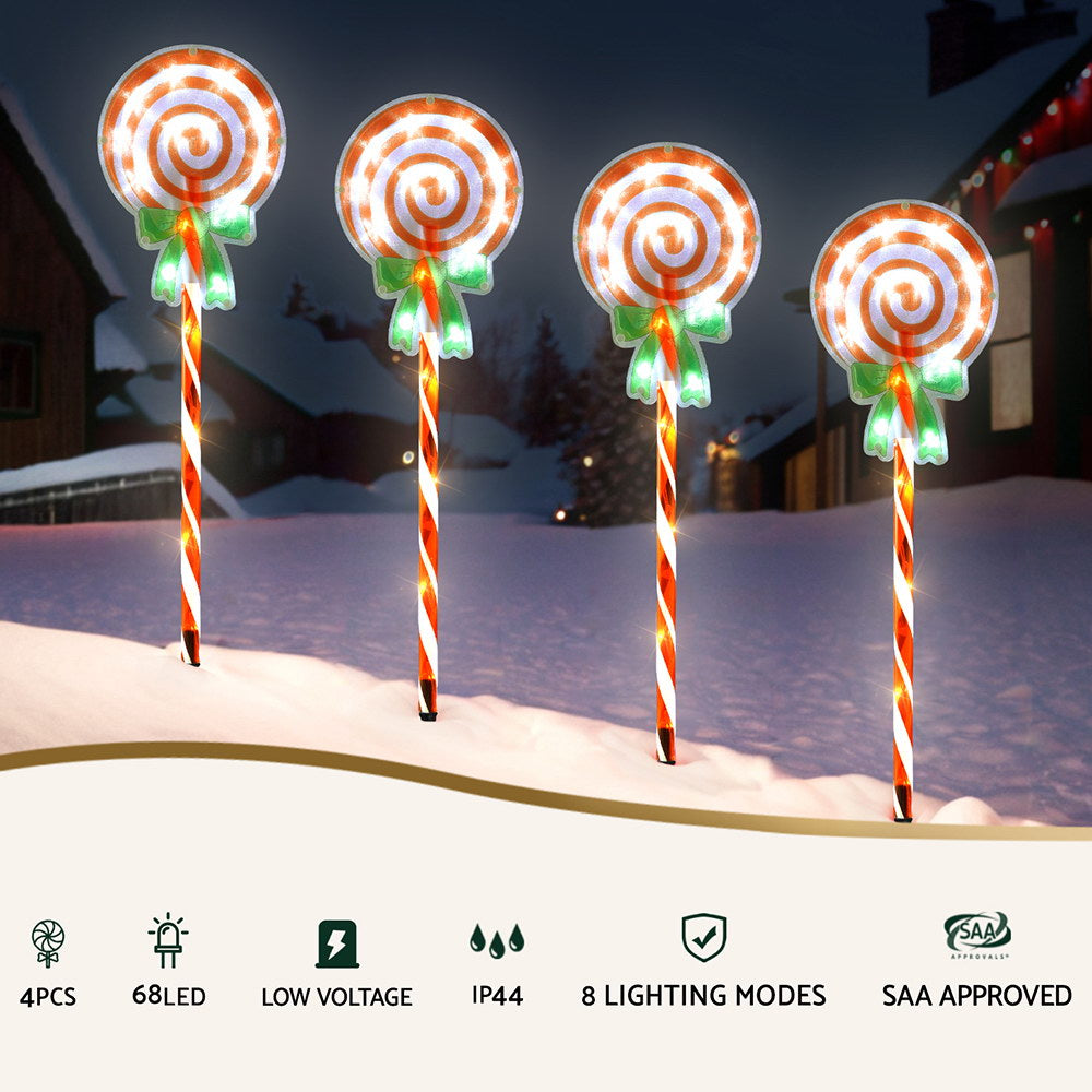 4PCS Christmas Pathway Lollypop Lights – Cold White LED Ground Stakes