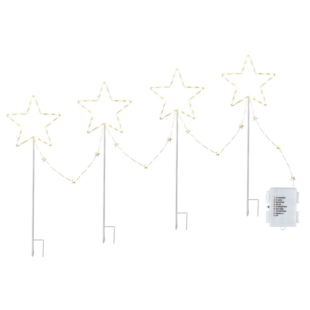 4PCS Christmas Pathway Star Lights – 144 LED Garden Set