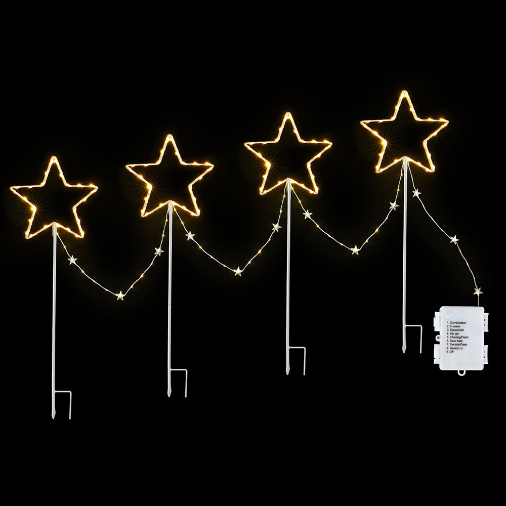 4PCS Christmas Pathway Star Lights – 144 LED Garden Set