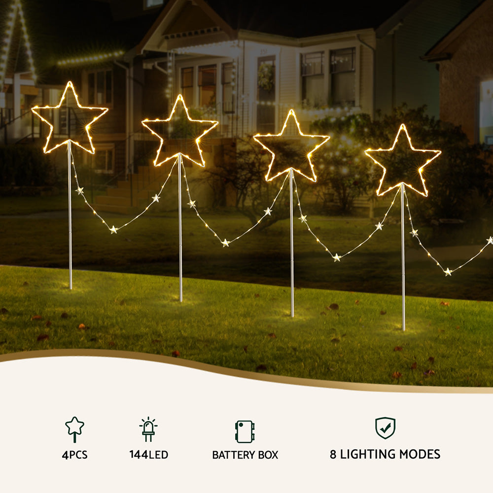 4PCS Christmas Pathway Star Lights – 144 LED Garden Set