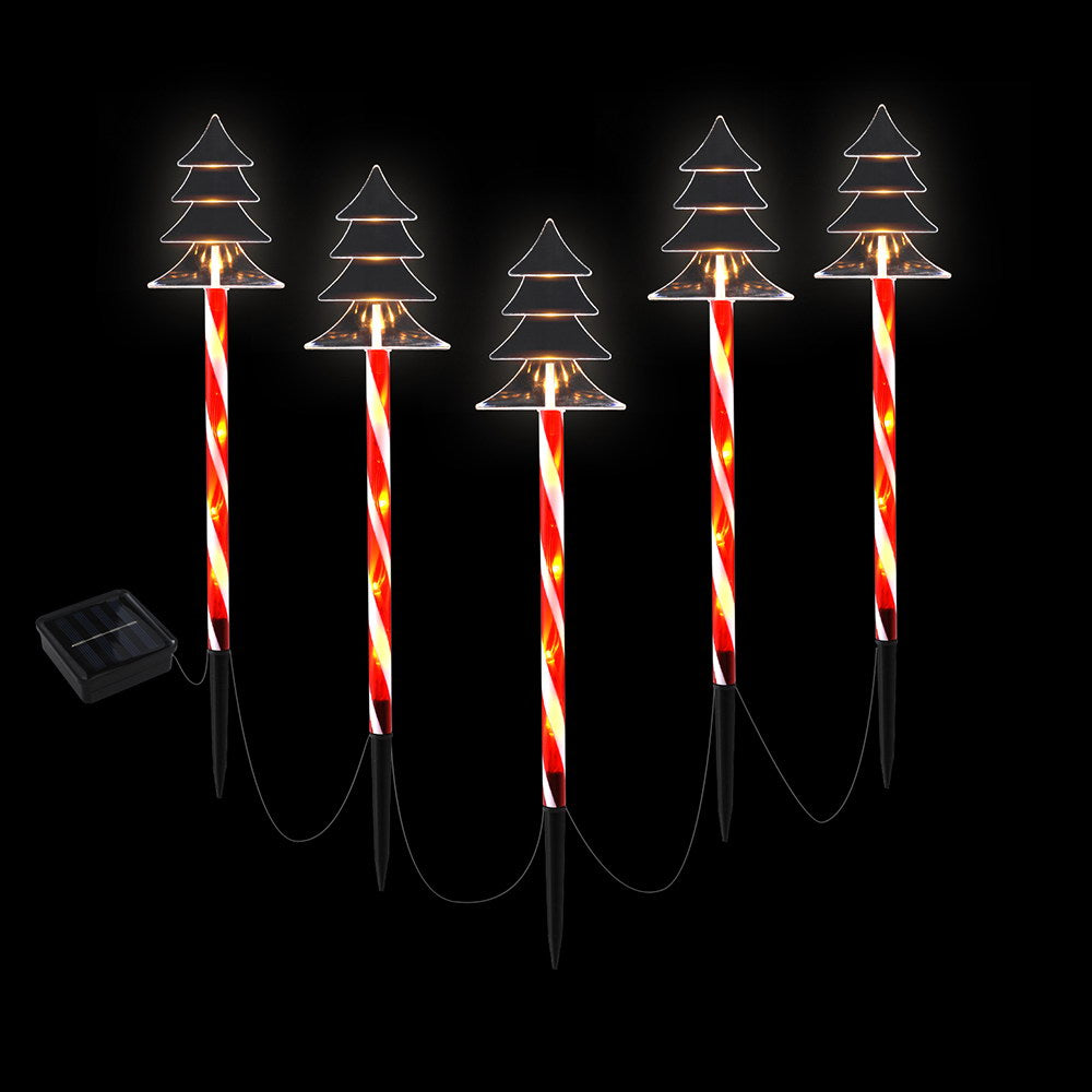 5PCS Solar Christmas Tree Path Lights – Warm White LED Stakes