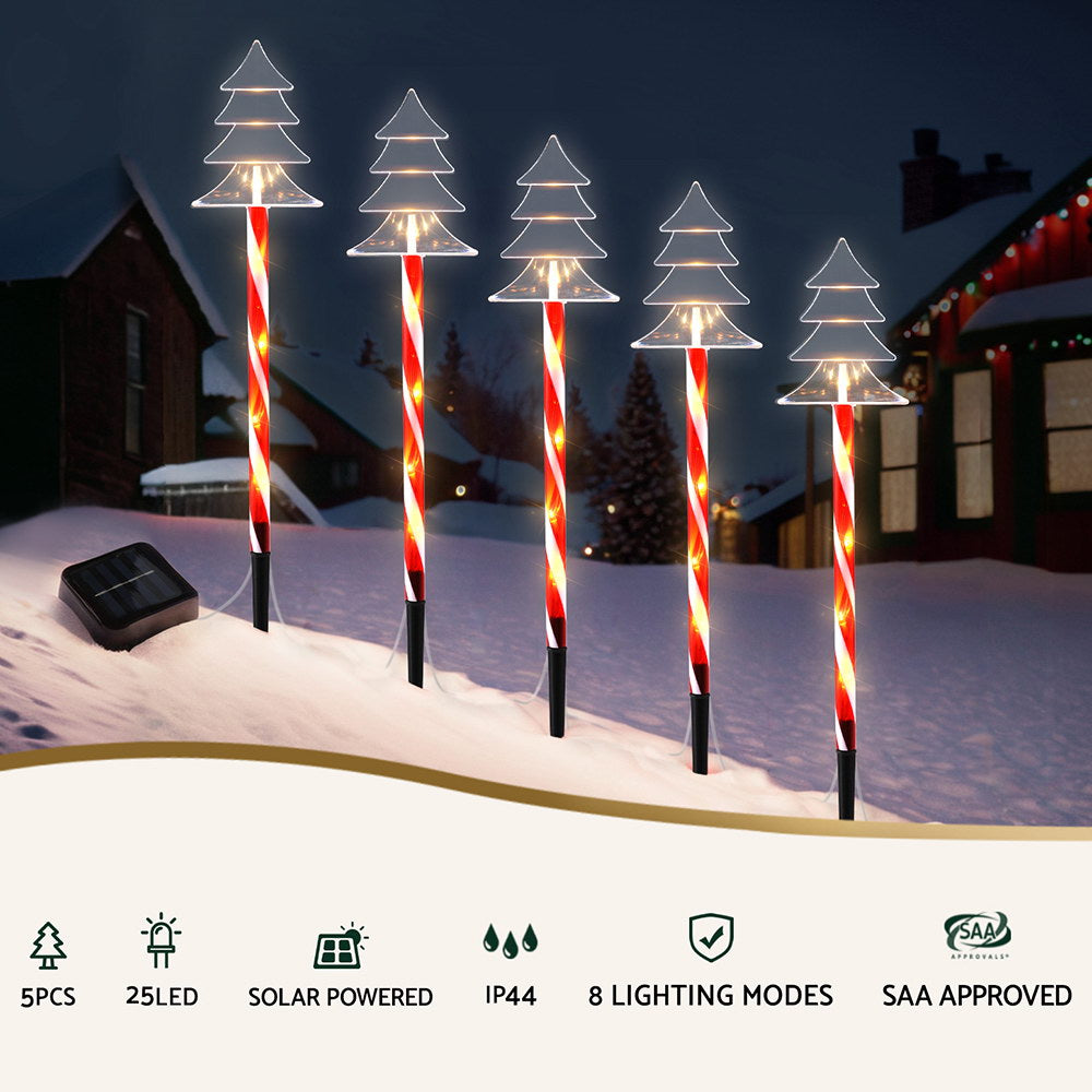 5PCS Solar Christmas Tree Path Lights – Warm White LED Stakes
