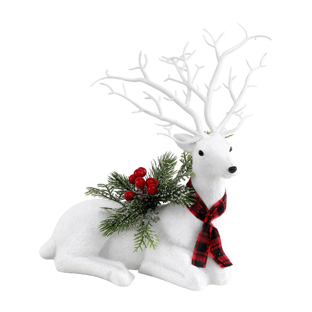 38CM Resting Deer Ornament – Silver Glitter Holiday Elegance