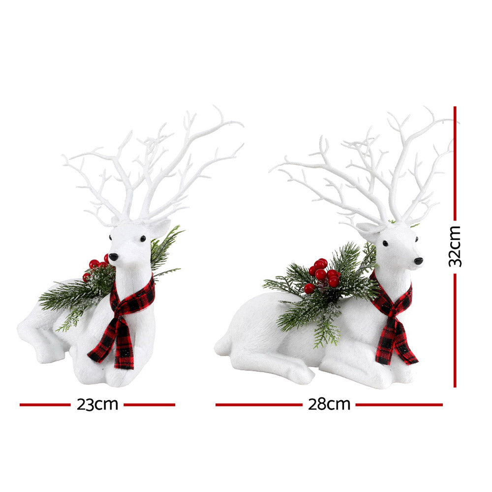 38CM Resting Deer Ornament – Silver Glitter Holiday Elegance