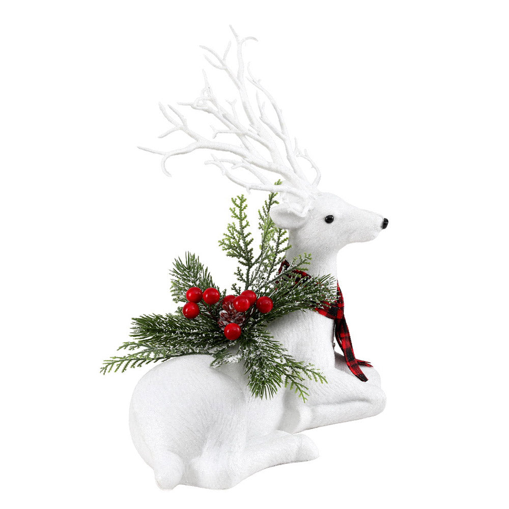 38CM Resting Deer Ornament – Silver Glitter Holiday Elegance