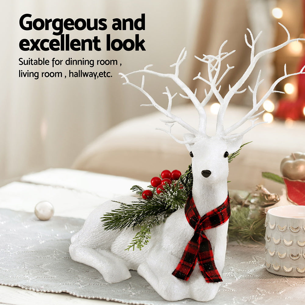 38CM Resting Deer Ornament – Silver Glitter Holiday Elegance