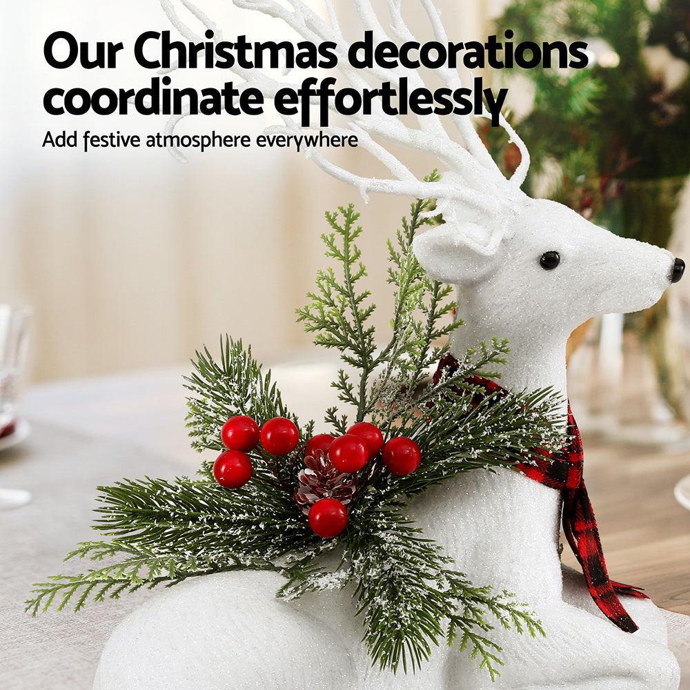 38CM Resting Deer Ornament – Silver Glitter Holiday Elegance