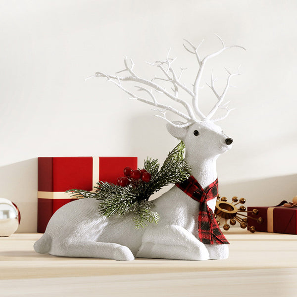 38CM Resting Deer Display – Silver Glitter Decoration