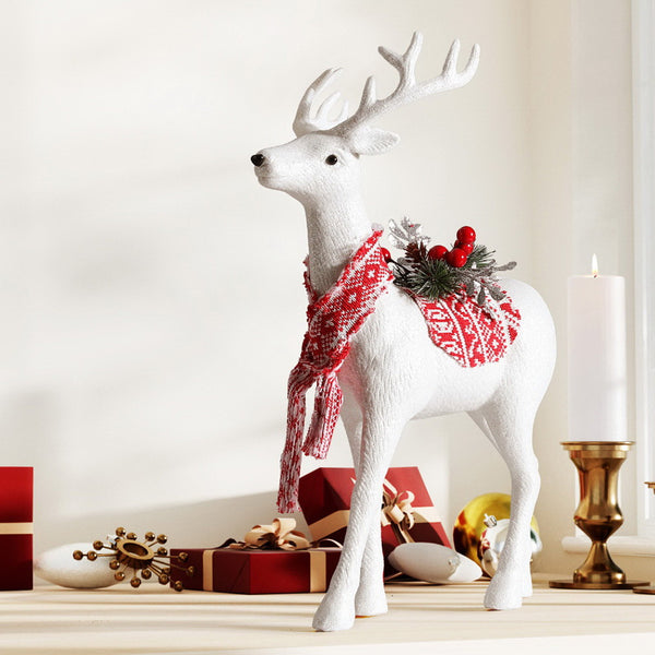 45CM Standing Deer Display – White Glitter Decoration