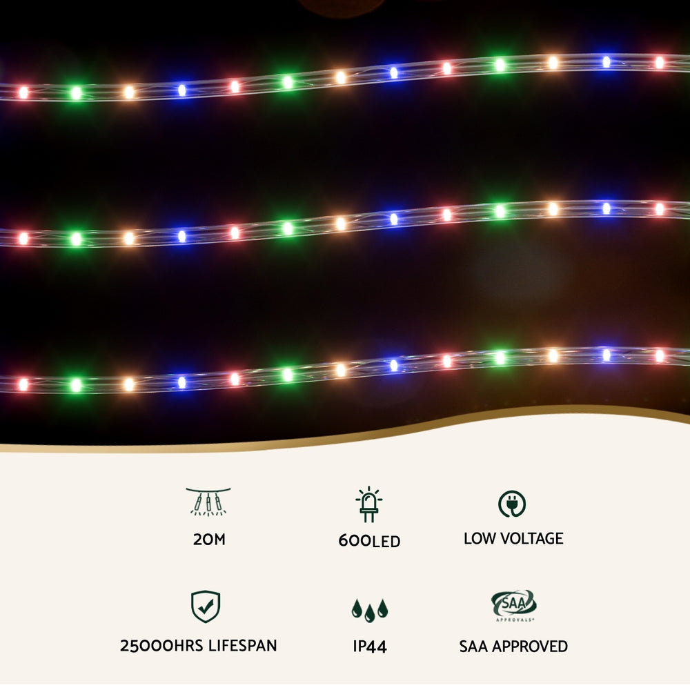 20M LED Rope Lights – 600 LEDs, 8 Modes, Indoor/Outdoor