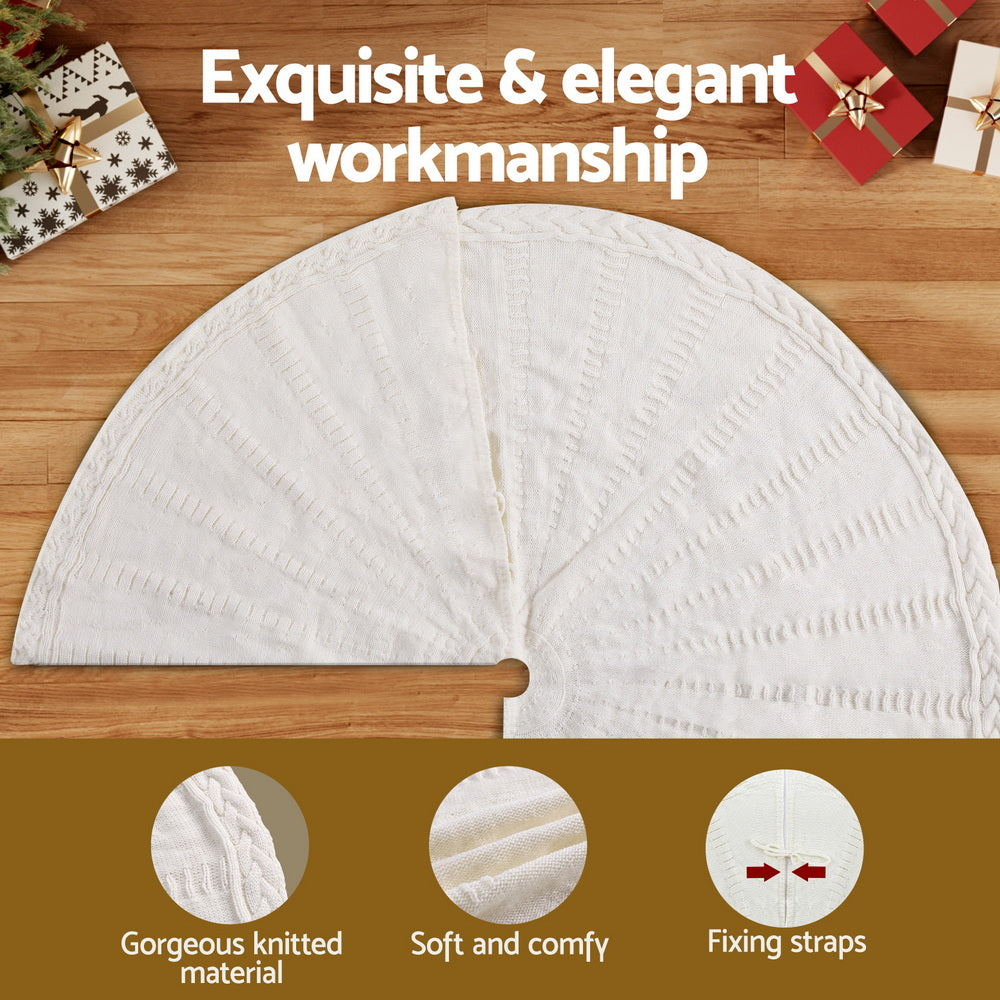120CM Knitted Christmas Tree Skirt – Beige