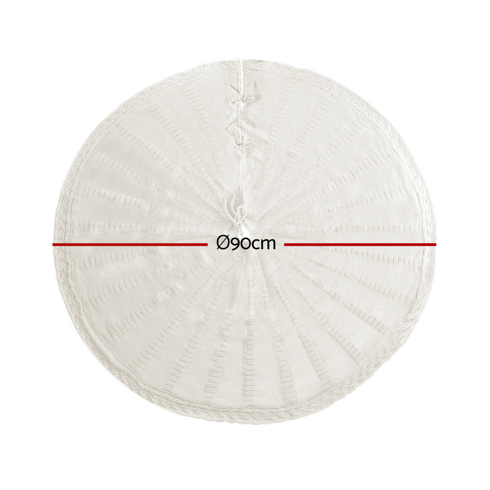 90CM Knitted Christmas Tree Skirt – Beige