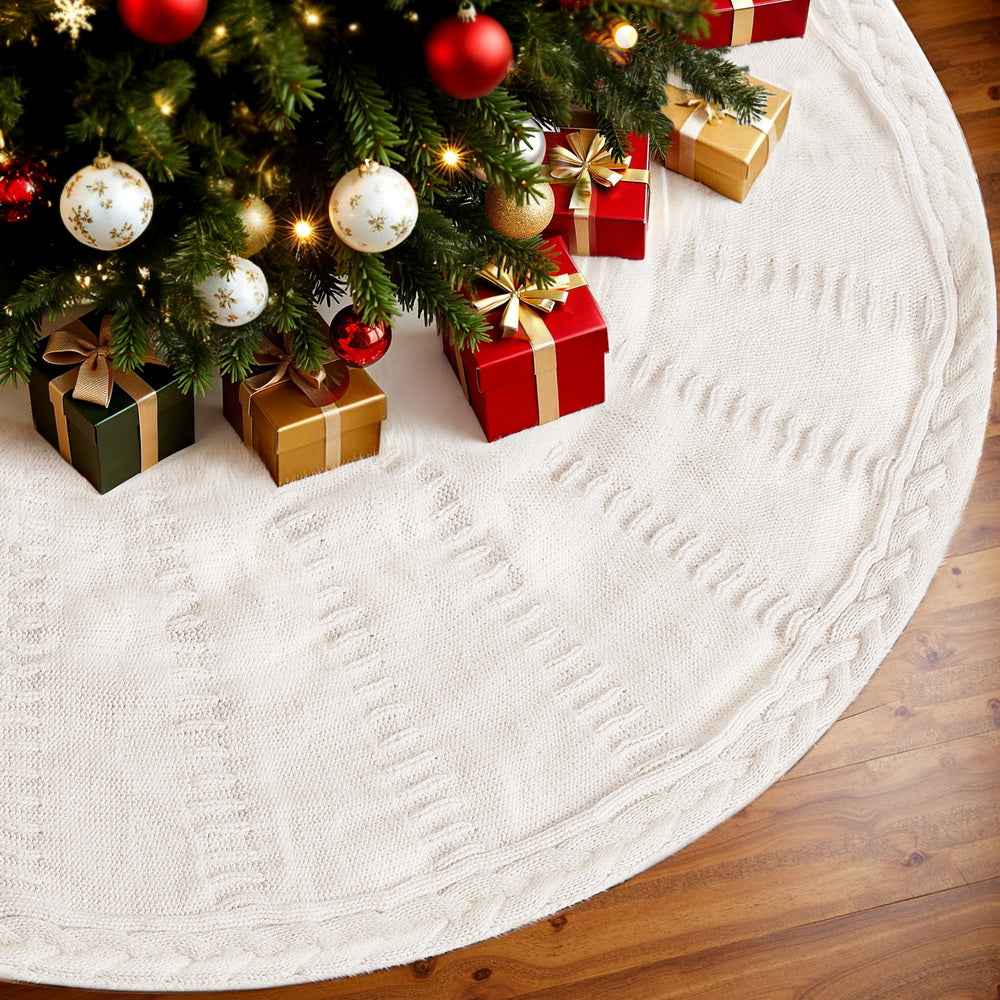 90CM Knitted Christmas Tree Skirt – Beige