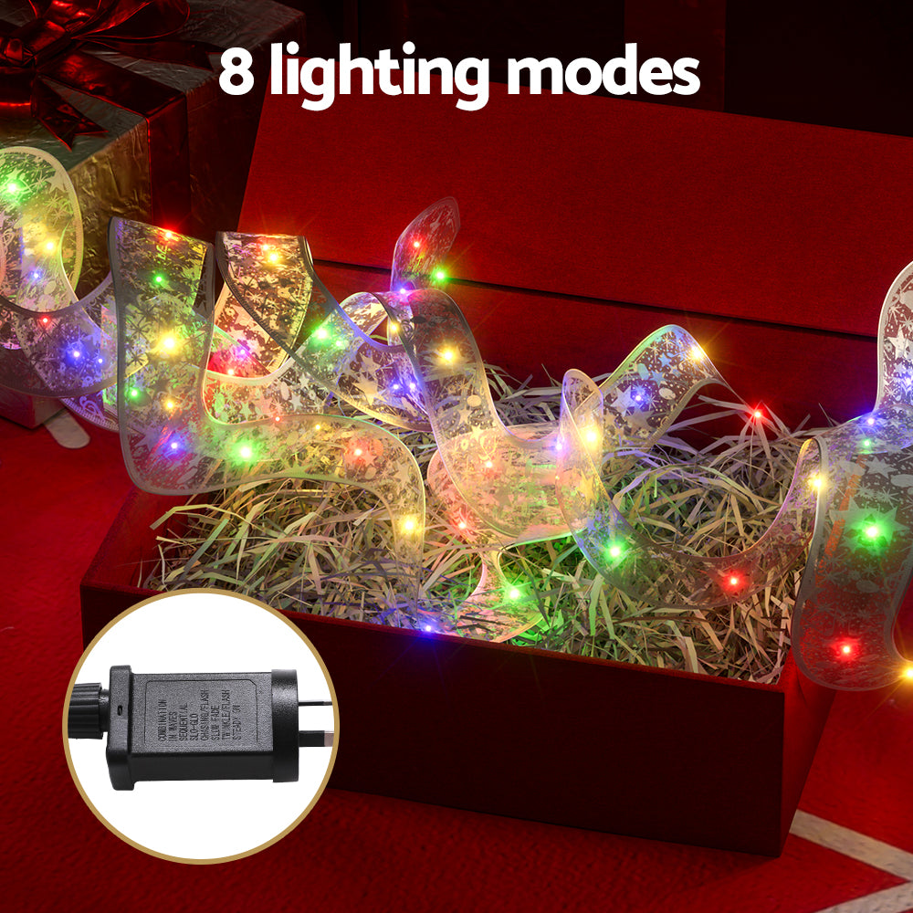20M Fairy Ribbon Christmas Lights – 200 LEDs, 8 Modes, Multi or Warm White